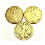 3 Liberty Standing Half Dollar Coins