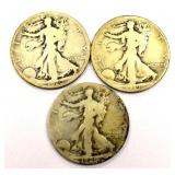 3 Liberty Standing Half Dollar Coins