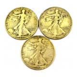 3 Liberty Standing Half Dollar Coins