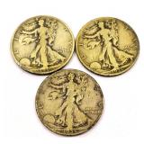 3 Liberty Standing Half Dollar Coins