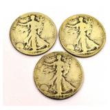 3 Liberty Standing Half Dollar Coins