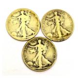 3 Liberty Standing Half Dollar Coins