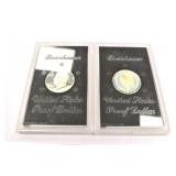 2 1972 Encased Eisenhower Proof Dollar Coins