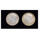 2 1964 Kennedy Half Dollar Coins
