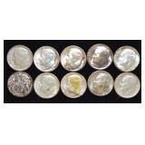 Lot of 10 Roosevelt Silver Dimes