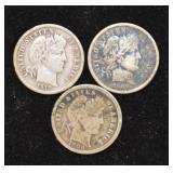 Lot of 3 Barber Dimes