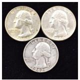 Lot of 3 Silver Quarters 62-64