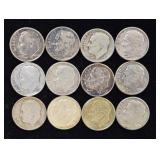 12 Roosevelt Silver Dimes
