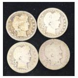 4 Barber Head Quarter Coins