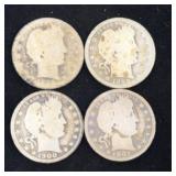 4 Barber Head Quarter Coins