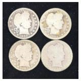 4 Barber Head Quarter Coins