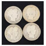 4 Barber Head Quarter Coins