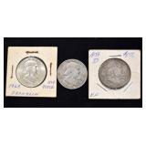 3 Franklin Half Dollar Coins