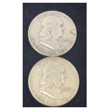 2 Franklin Half Dollar Coins