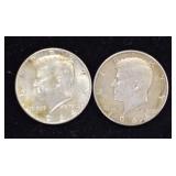 2 1964 Kennedy Half Dollar Coins