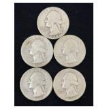 5 Silver Washington Quarter Coins