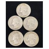 5 Silver Washington Quarter Coins