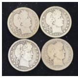 4 Barber Head Quarter Coins
