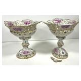 Pair of Hand Painted Porcelain Compotes