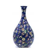 Large Asian Flower Blue Porcelain Vase