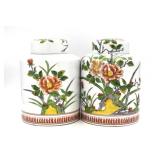 Pair of Hand-Painted Asian Flower Jars