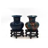 Pair of Glazed Asian Vases w/ Stands