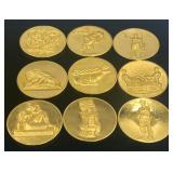 9 Gold Electroplated Bronze Medals