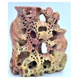 Hand Carved Soapstone Double Vase with Flowers