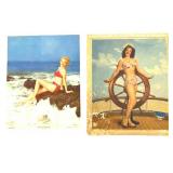2 Vintage Pin Up Girl Lithos
