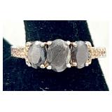 Natural silver Sapphire Sterling Trilogy Ring