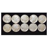 Lot of 10 Buffalo Nickels