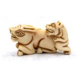 Japanese Pig & Dog Signed Netsuke