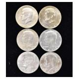 6 Kennedy Half Dollar Coins 71-78