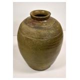 Asian Olive-Green Ash Glazed Jar