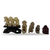 2 Sets of Carved Three Wise Monkeys and Buddha Fig
