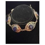 925 Silver Blue Gem Filigree Bracelet
