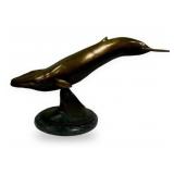 Bronze Whale Sculpture on Marble Base