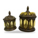 Pr Amber Glass & Bronze Casket Boxes