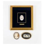 Framed Sebastinelli Cameo & 2 Brooch Cameos