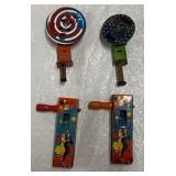 Four Vintage Metal Noise Makers
