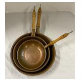 Three Solid Hammered Copper Studio Pans