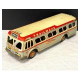 Vintage Japanese Tin Friction Trailways Bus