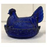Antique Cobalt Blue Glass Hen on Nest