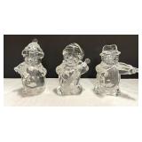 Three Mikasa Crystal Snowman Musicians