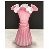 Pink Glass Ruffled Vase