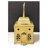 Unusual Cast Iron Bank Bank with Bird Finial