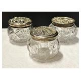 Three Crystal Jars with Sterling Lids