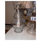 Two Glass Oil Lamps with Chimneys