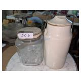 Glass Jar and Stoneware Milk Jug Set
