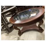 round wooden glass top coffee table